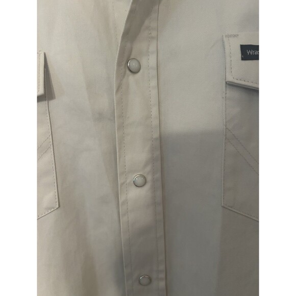 Mens Wrangler Light Khaki Heavy Cotton Work Shirt Western Pearl Snap Size XL - Picture 5 of 12